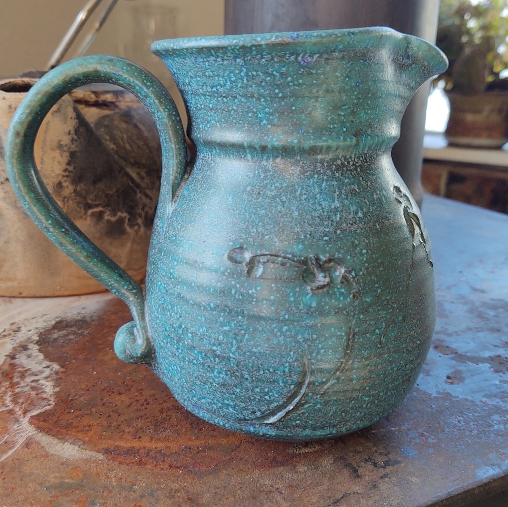 Pottery Pitcher Clay Ceramic  Water Coffee Glazed Blue Semi gloss finsh - Picture 5 of 7